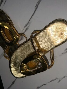 Gold Metallic Slide Sandals with Textured Finish